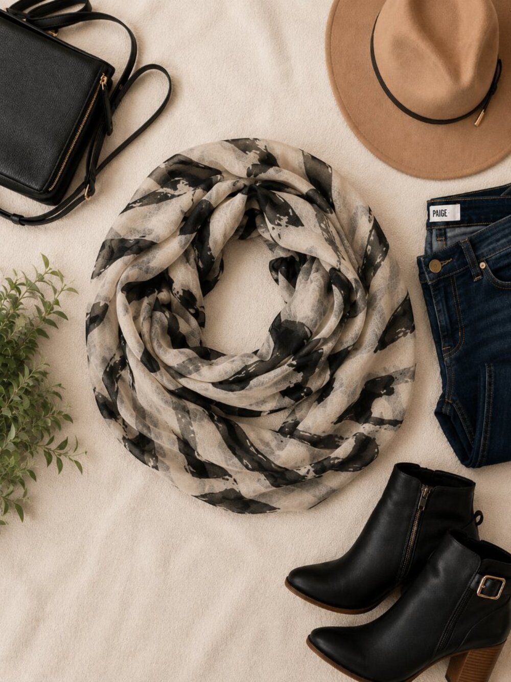 NWT APT. 9 | Black & Light Gray Long Looping / Infinity Scarf | OSFA